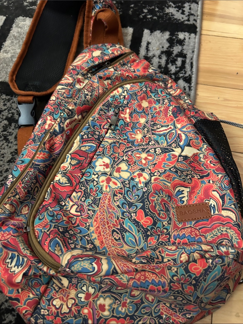 Red Floral Men's Sling Belt Bag